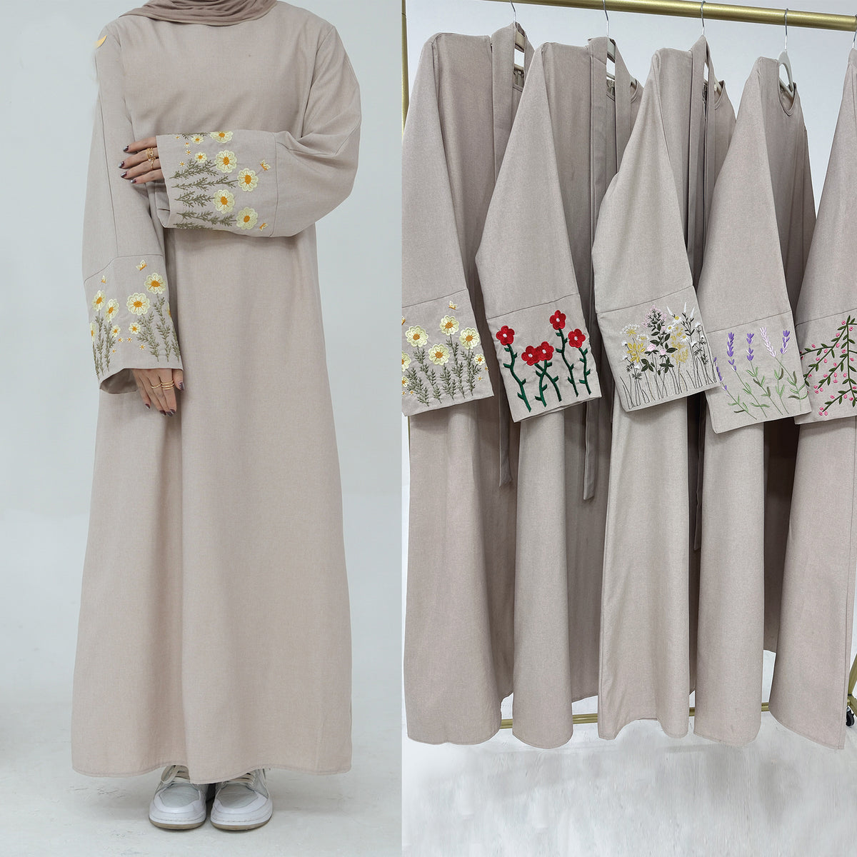 LR738-LR742 Middle East Turkey Dubai Flower Embroidery Series Elegant Dress - MinYang Fashion Apparel Accessory Manufacturer