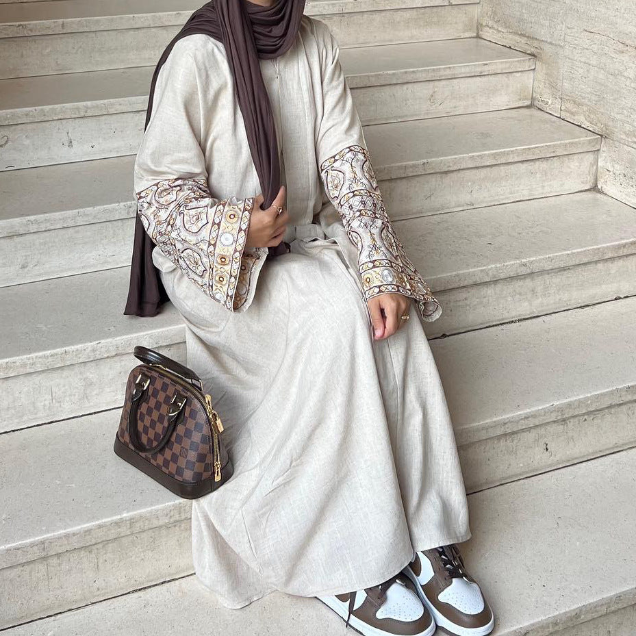 LR753 AliExpress Dubai Middle East Türkiye Dubai Beautifully Embroidered Elegant Cardigan Robe - MinYang Fashion Apparel Accessory Manufacturer
