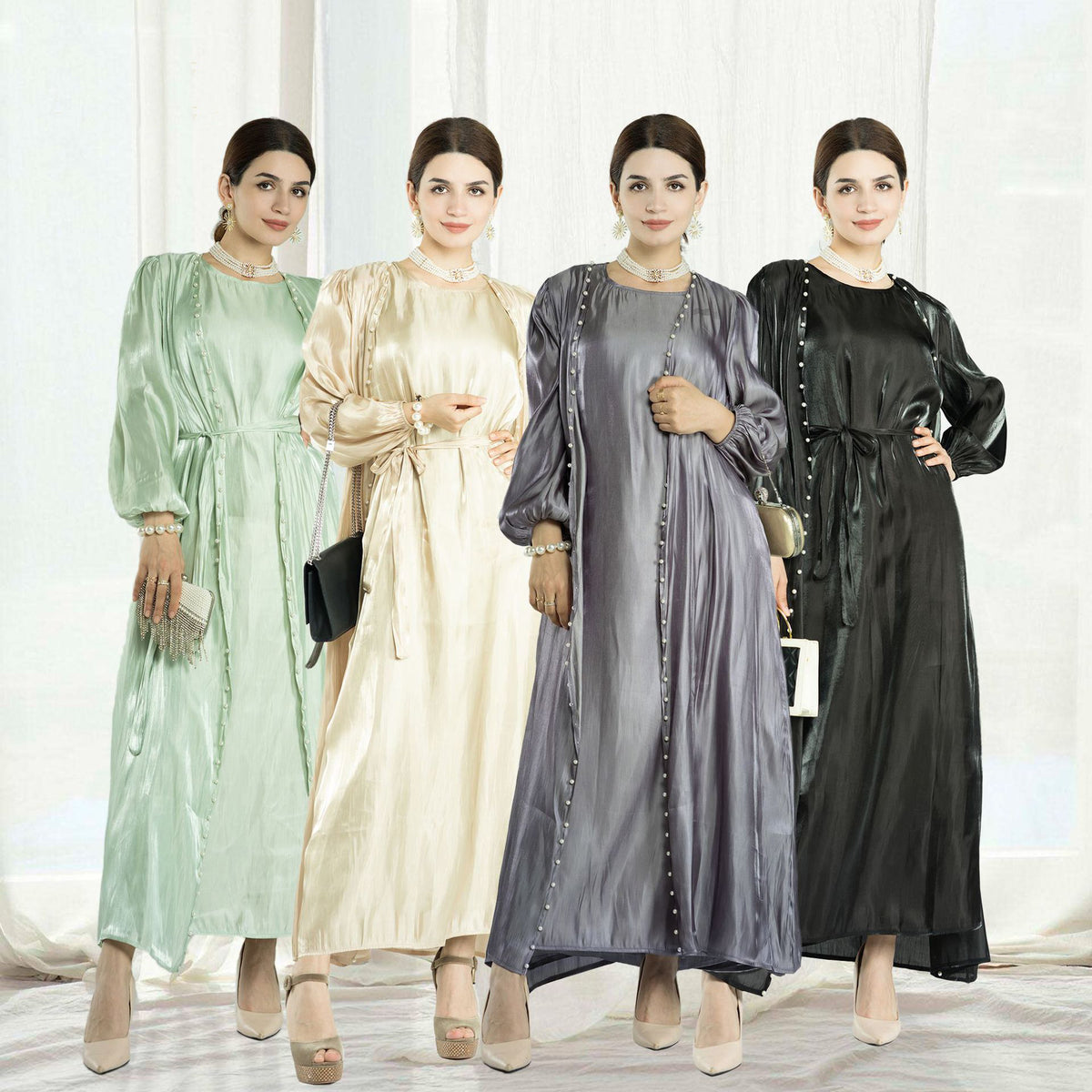 LR587 Amazon puff-sleeved beaded cardigan and sleeveless dress two-piece set - MinYang Fashion Apparel Accessory Manufacturer