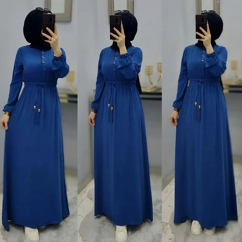 DZ0007 Fashionable Muslim long elegant slim fit loose waisted long sleeve dress