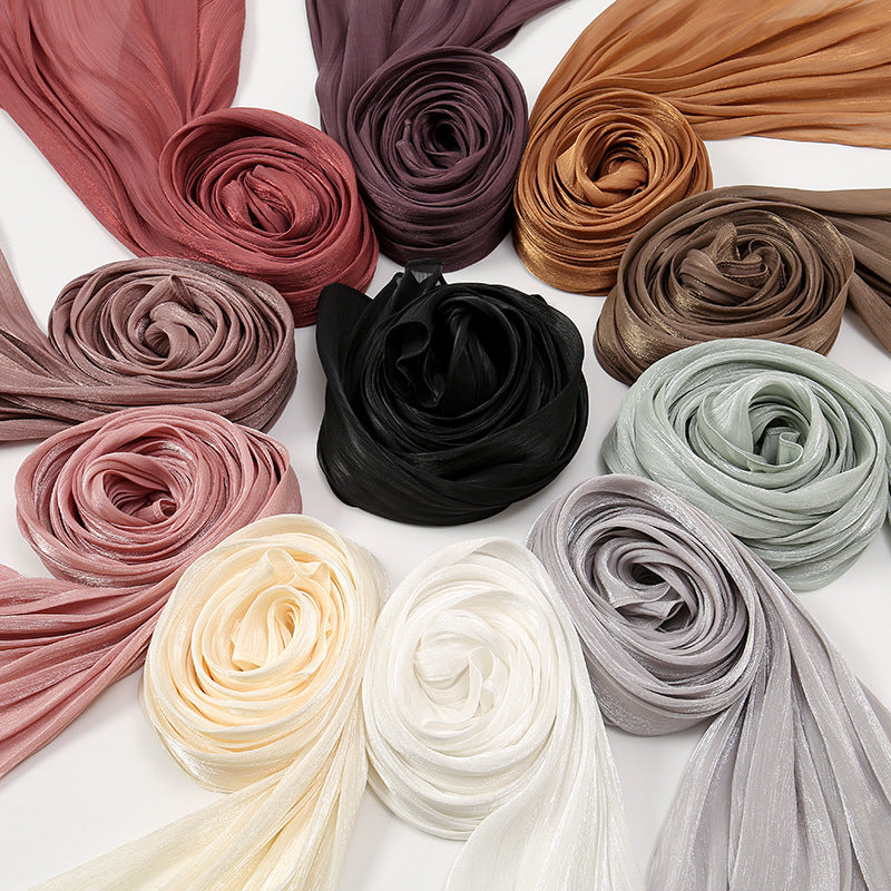 YW317 Solid color simple chiffon island wrinkle hijab scarf - MinYang Fashion Apparel Accessory Manufacturer