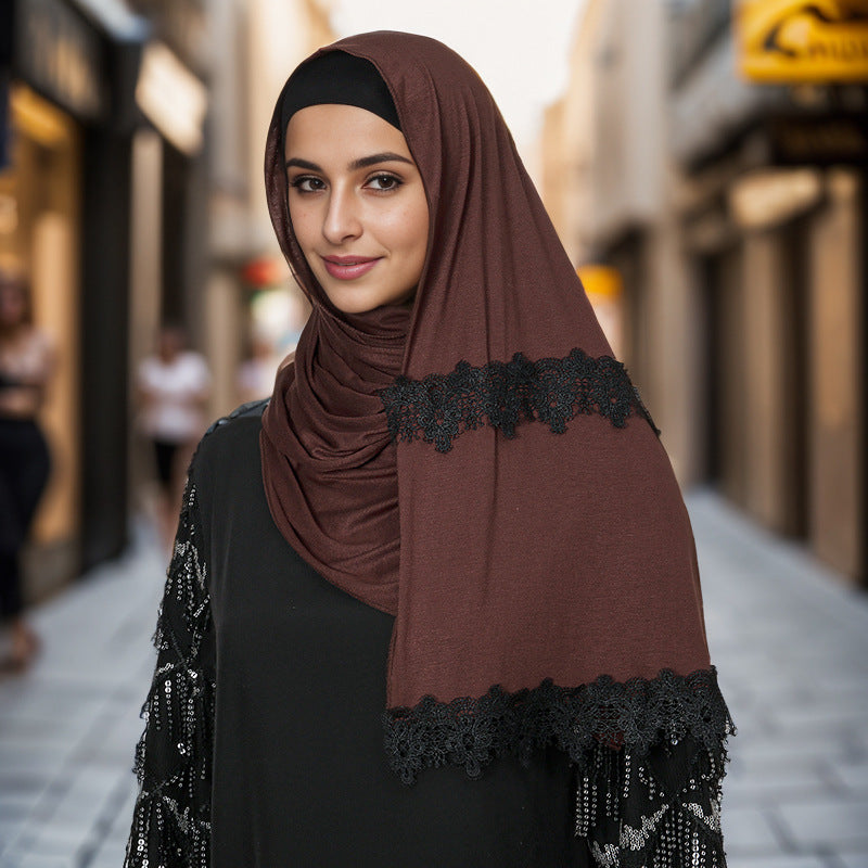 YW125G Solid color lace mercerized cotton headscarf - MinYang Fashion Apparel Accessory Manufacturer