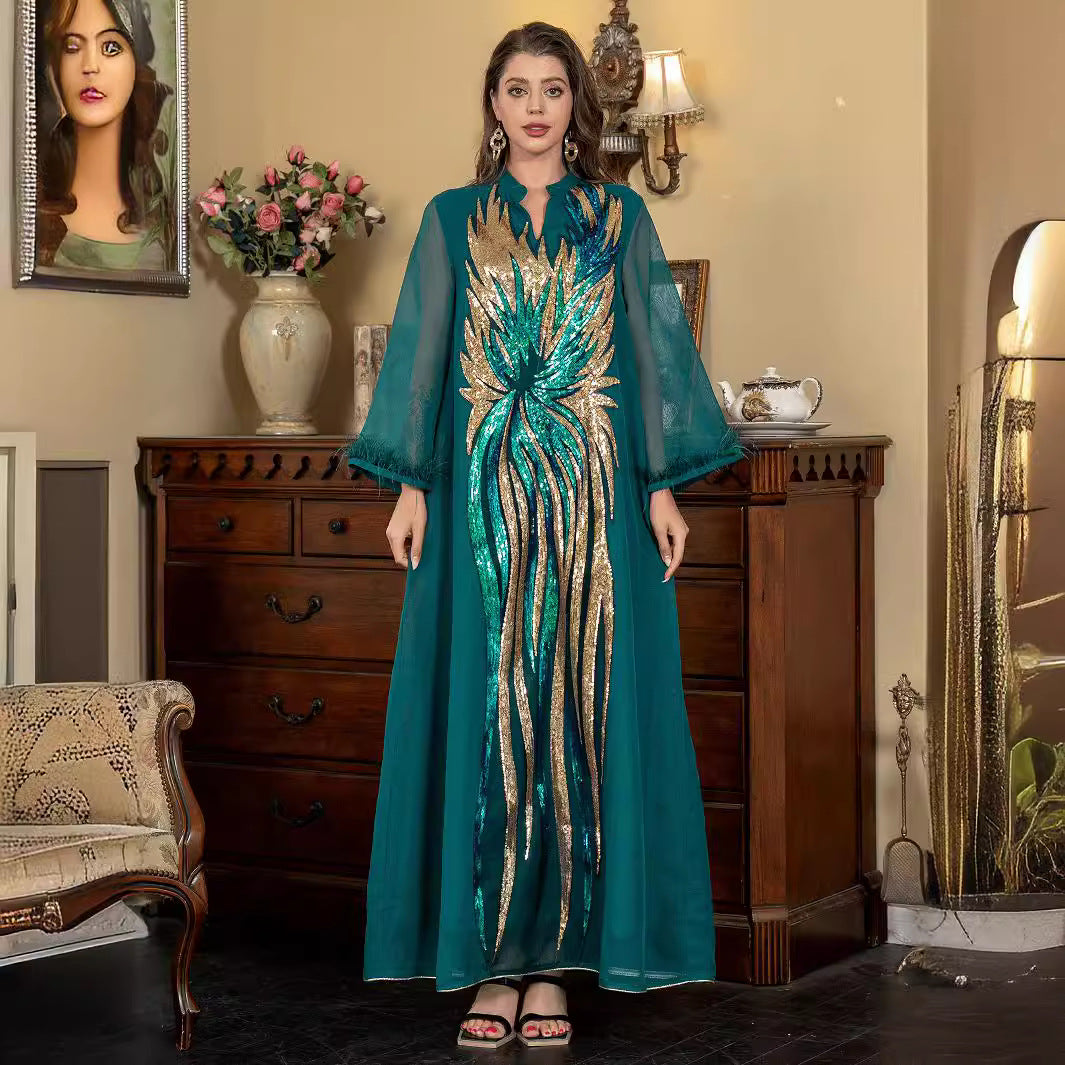 ZD004 Muslim robe gold stamping simple lace slim fit Dubai women's dress abaya Dresses/gowns