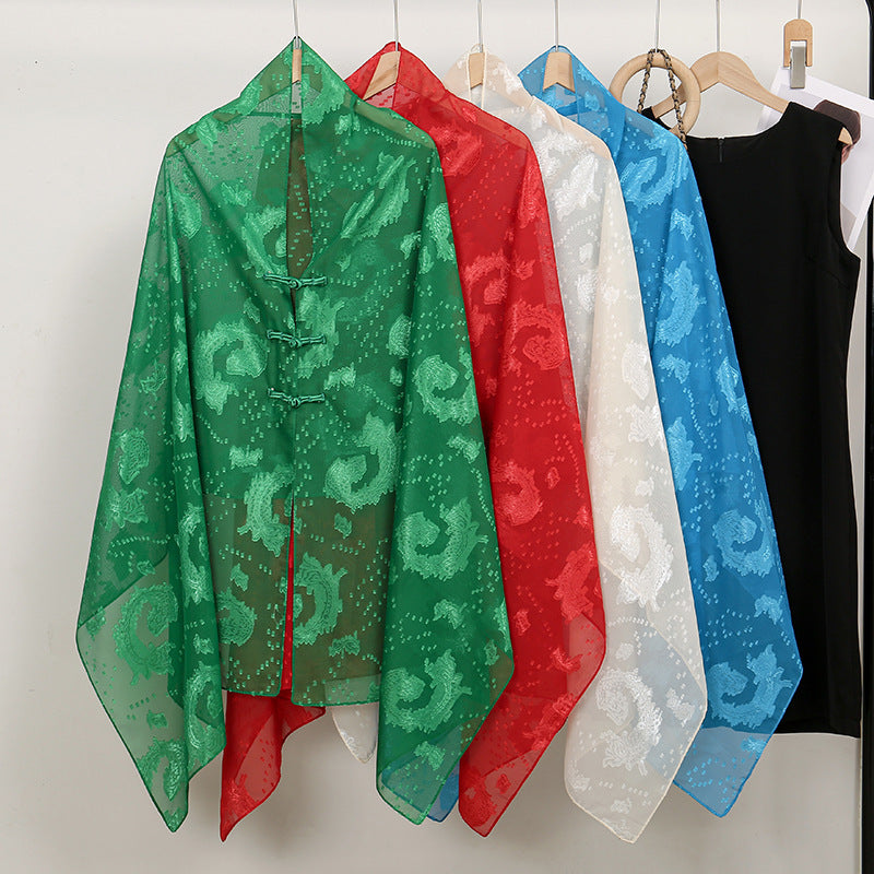 VS759 2024New hot selling chiffon round button ethnic style Chinese cloak - MinYang Fashion Apparel Accessory Manufacturer