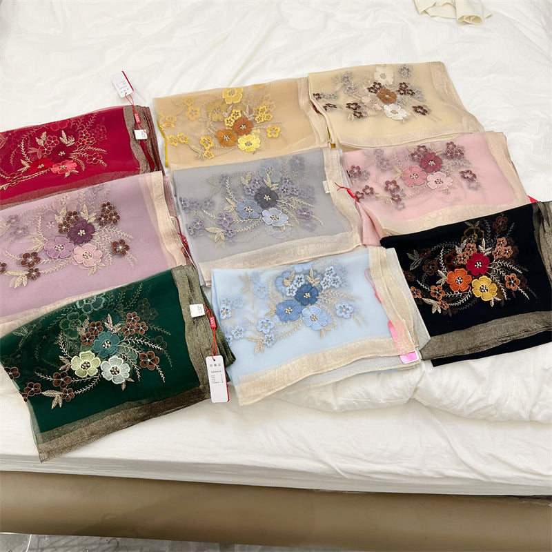 SZ109 Chinese style new style Begonia silk blended imitation mulberry silk scarf ladies fashionable versatile Korean version live - MinYang Fashion Apparel Accessory Manufacturer