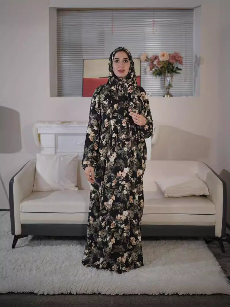 33 Cross-border large size women's printed robe Muslim scarf all-in-one worship clothes abaya Dresses/gowns prayer set