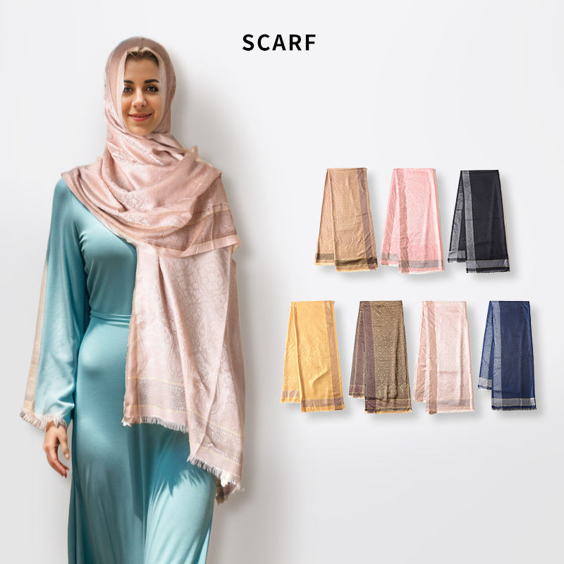 03-7 Selendang sutera berjalur selendang persegi selendang pelindung matahari gaya eksotik mewah mewah Eropah dan Amerika Syarikat jualan panas selendang sutera besar kasual tudung polos bercetak selendang bercetak tudung hijab/tudung