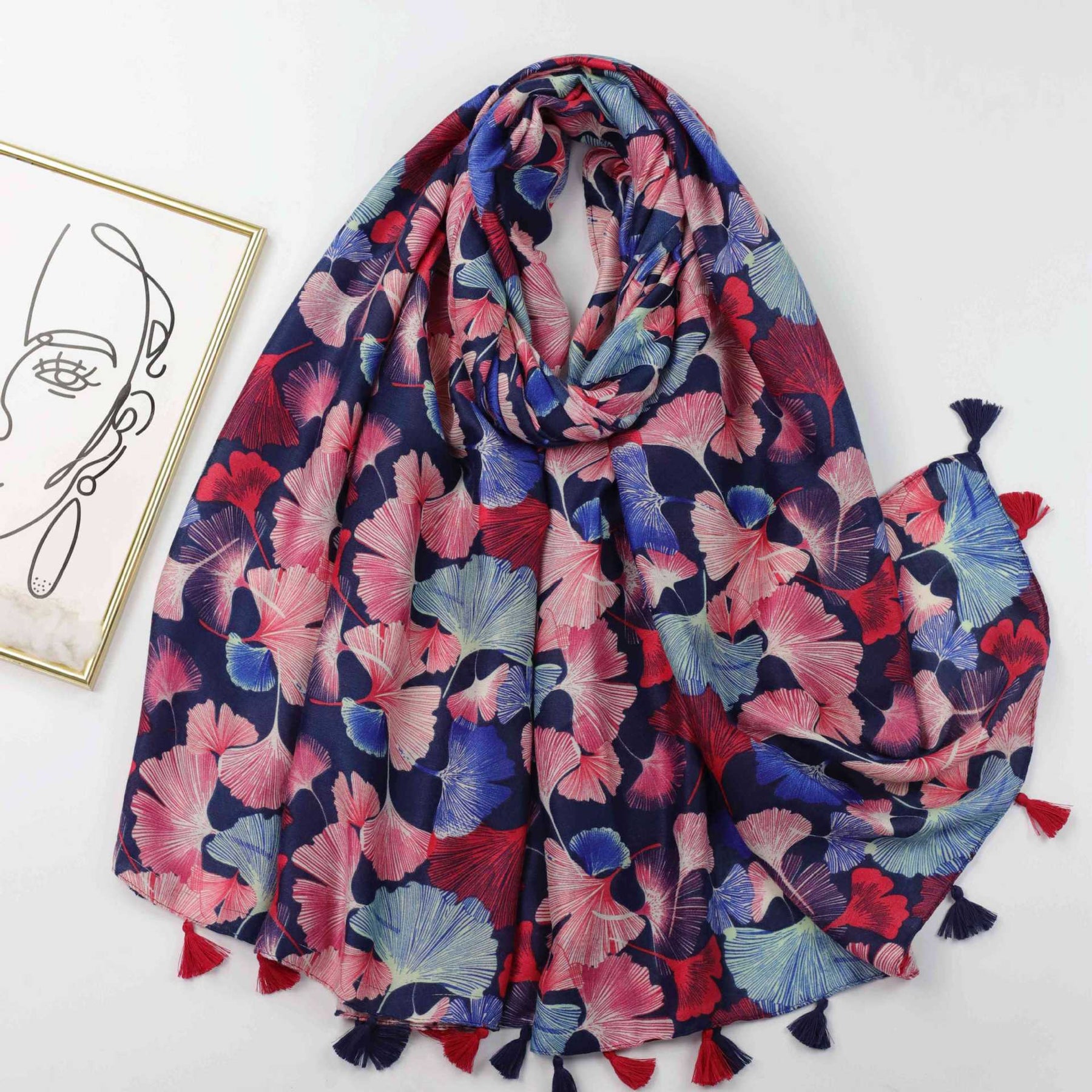 JY230814 ginkgo leaf printed scarf - MinYang Fashion Apparel Accessory Manufacturer