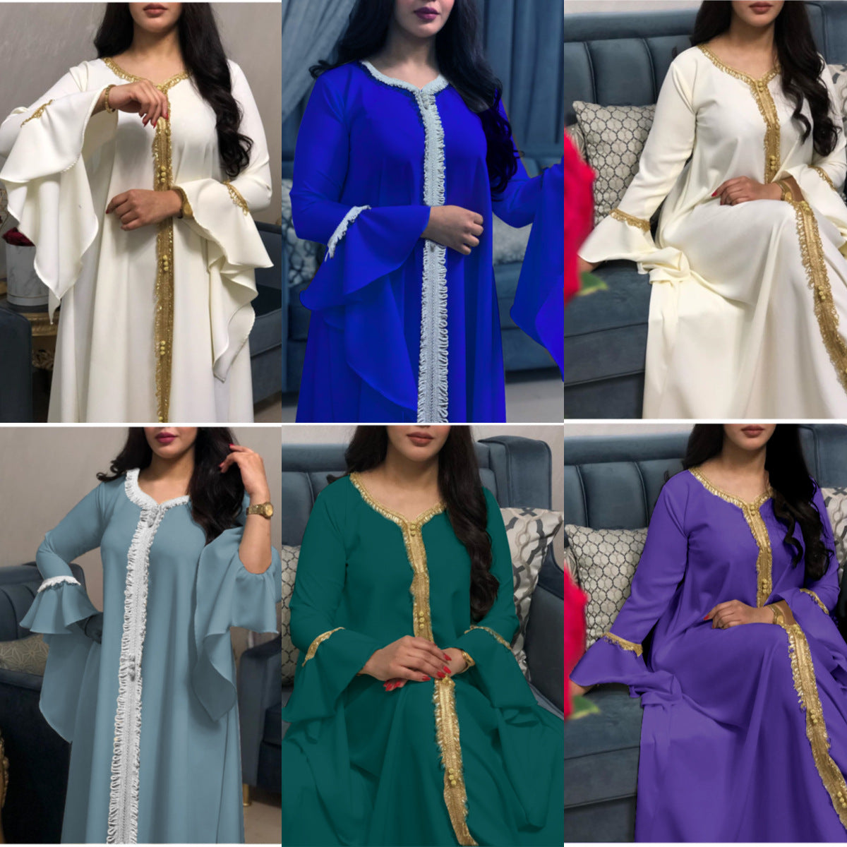 AB027 Ruffle sleeve embroidery muslim abaya dress