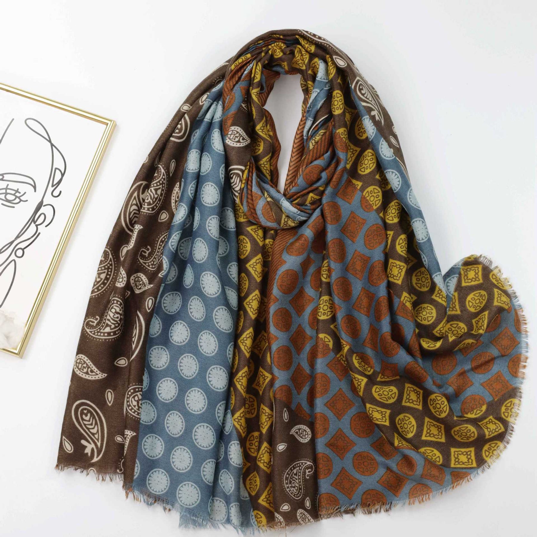 JY230810 Pañuelo estampado círculos y anacardos