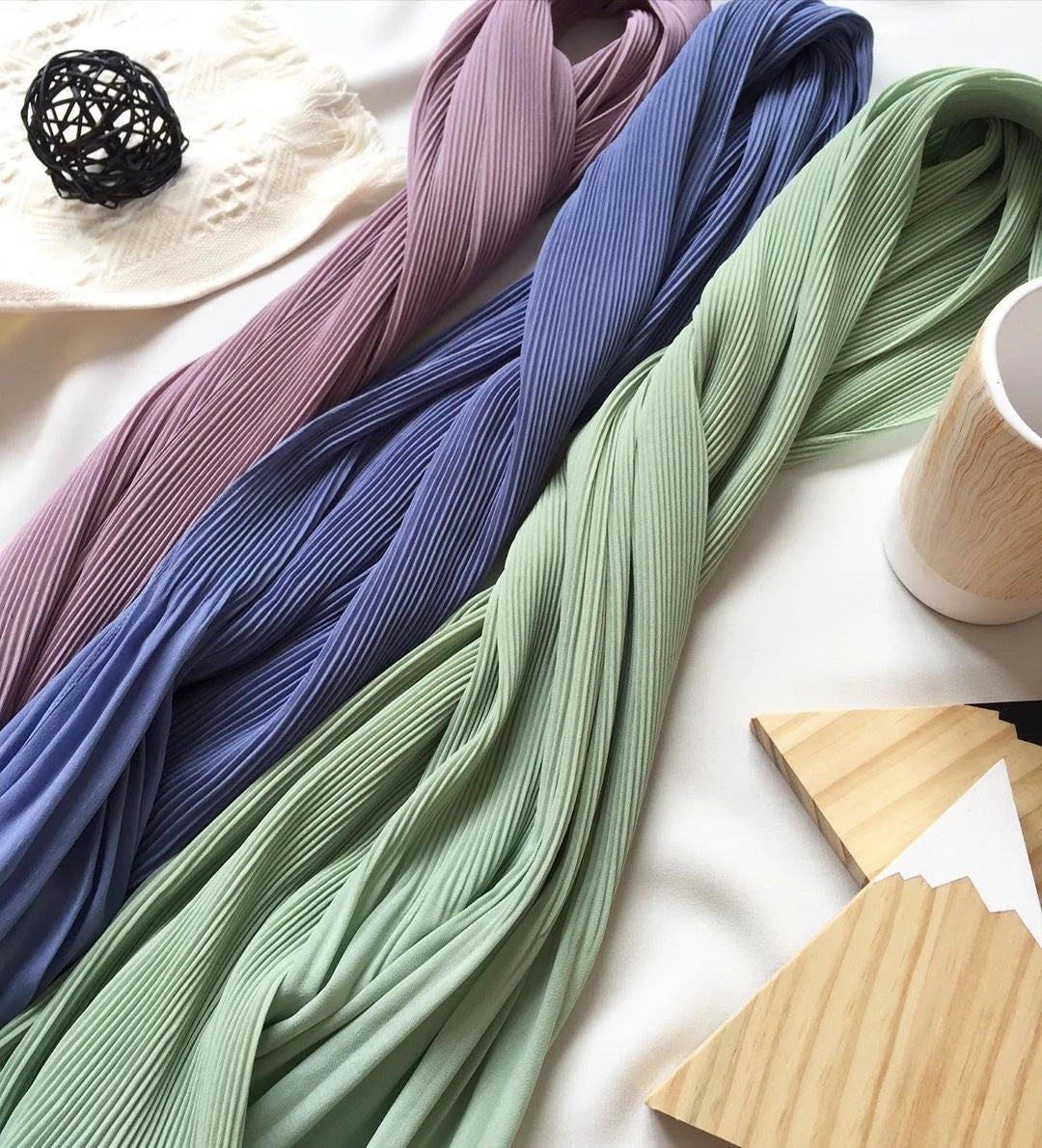 MSL073 tudung sifon mutiara berlipat warna padu