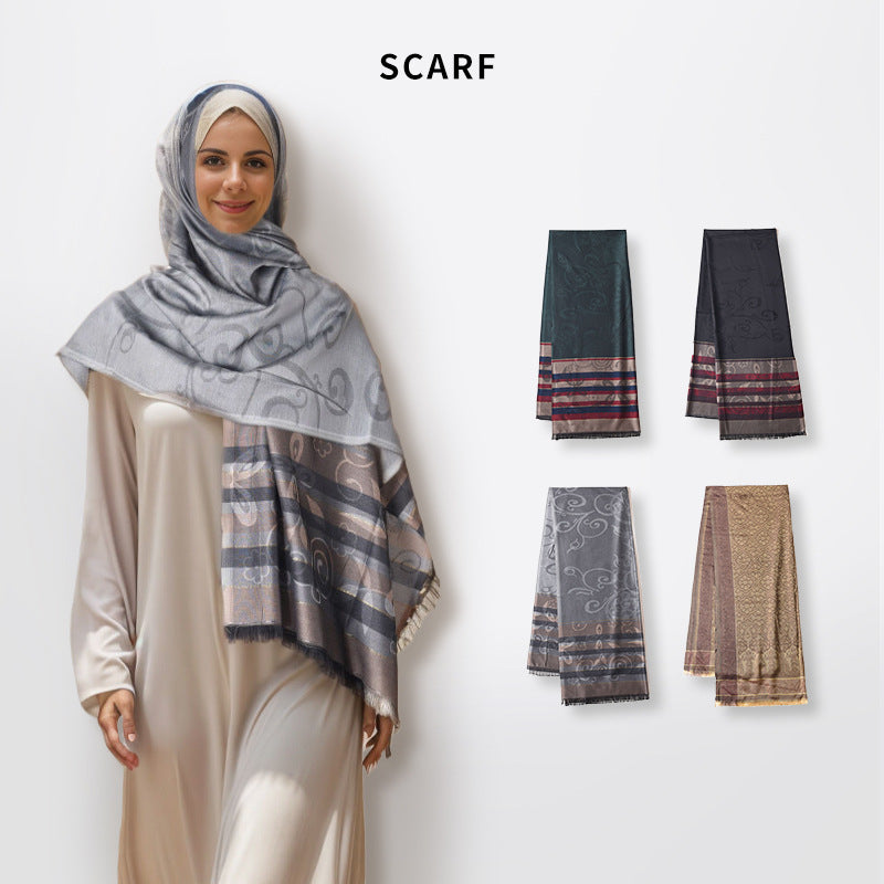 03-9 Striped scarf ethnic style Iranian Turkish hijab/tudung