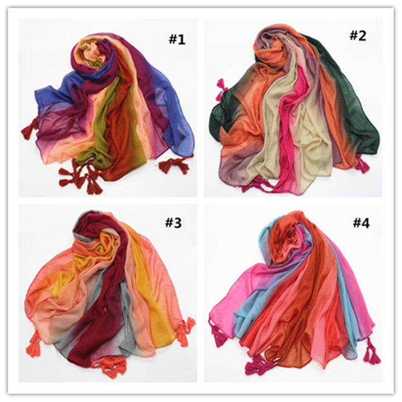 xmr Rainbow cotton and linen scarf Gradient hijab hijab/tudung printed hijab printed scarf - MinYang Fashion Apparel Accessory Manufacturer