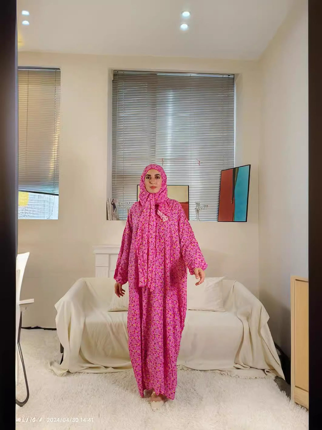 68 Muslim ladies with headscarf loose and comfortable worship clothes fashionable printed robes Dresses/gowns prayer set abaya