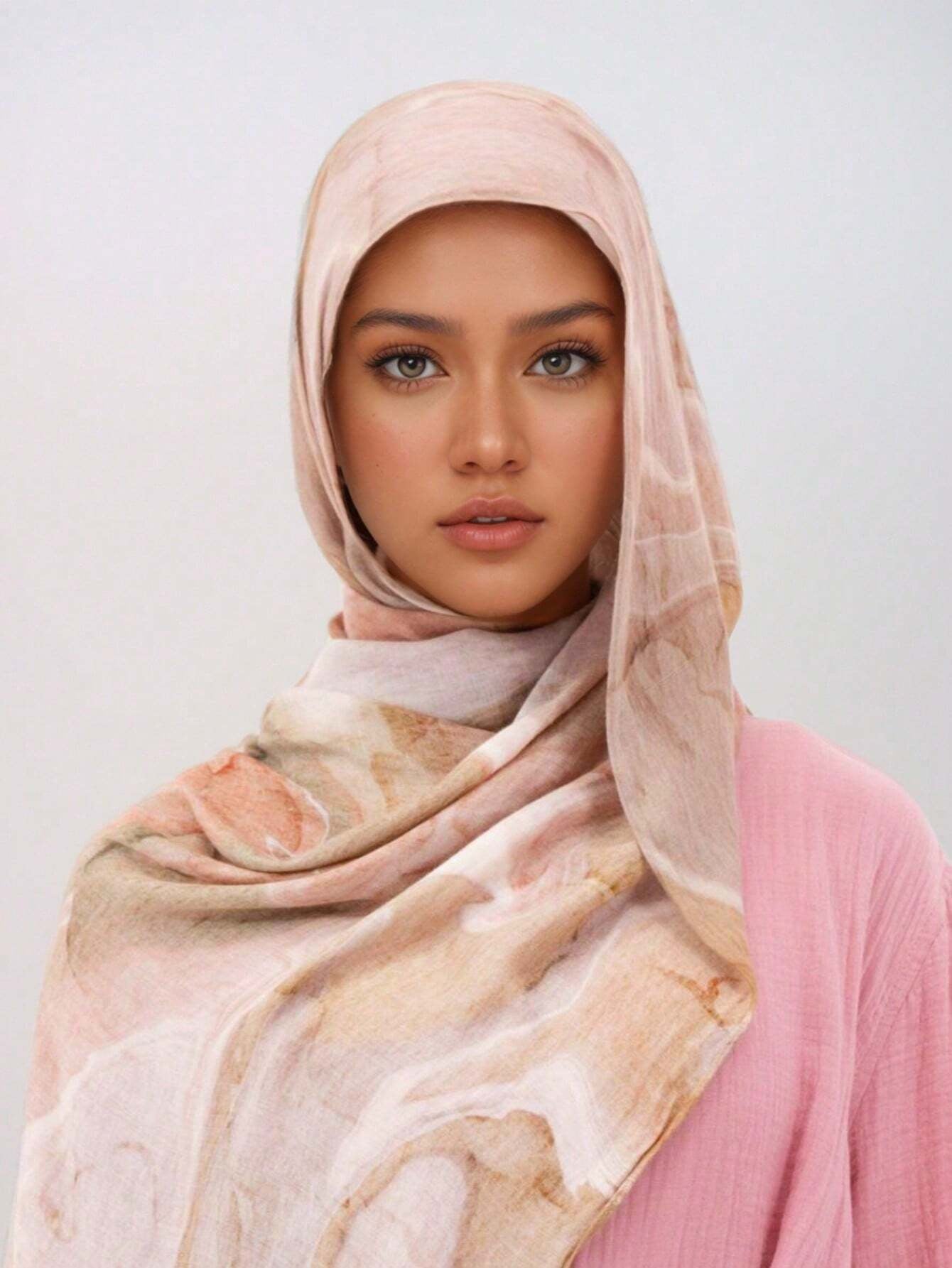 MYM07 Light Pink Modal print hijab - MinYang Fashion Apparel Accessory Manufacturer