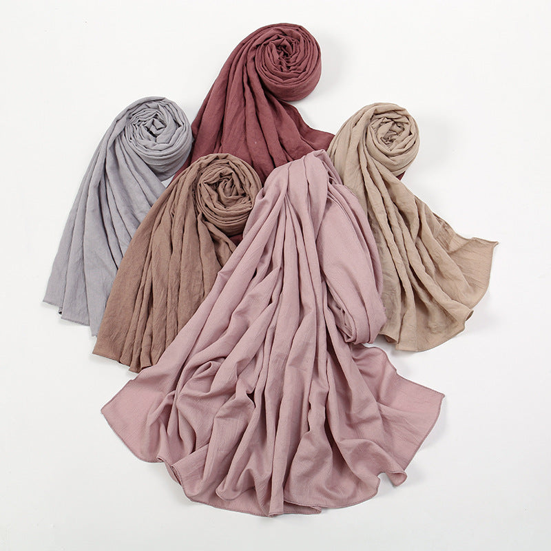 VS709 Fashion solid color wrinkled polyester cotton headscarf for women