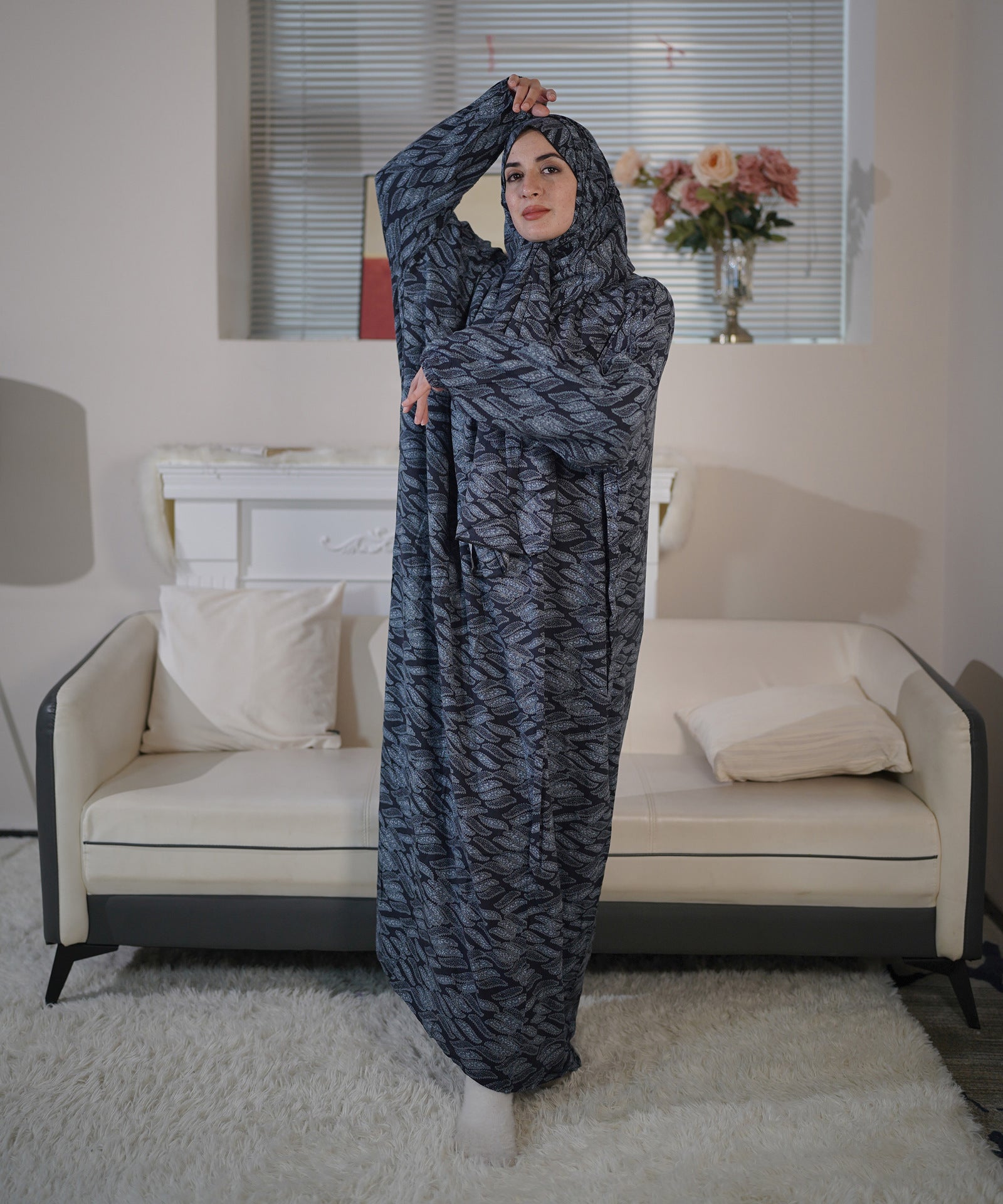 29 Spring and Summer Large Size Women's Islamic Scarf One-piece Prayer Robe Printed Worship Clothes Floral Robe abaya Dresses/gowns prayer set