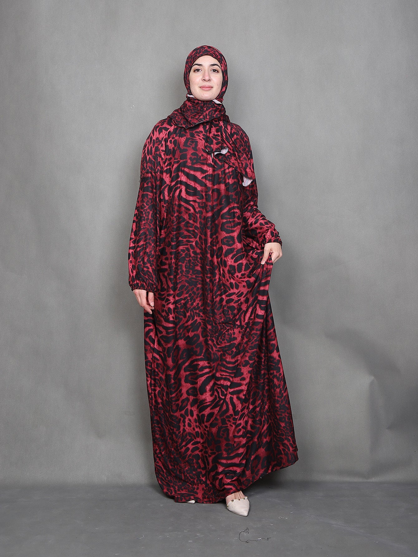 42  Cross-border Middle Eastern Muslim leopard flower worship dress African print robe abaya  Dresses/gowns  prayer set - MinYang Fashion Apparel Accessory Manufacturer