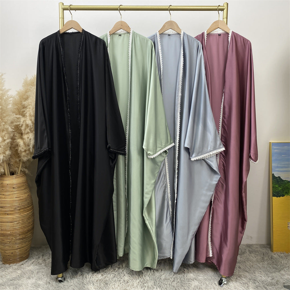 1429 Muslim patchwork lace bat sleeve floor-length cardigan