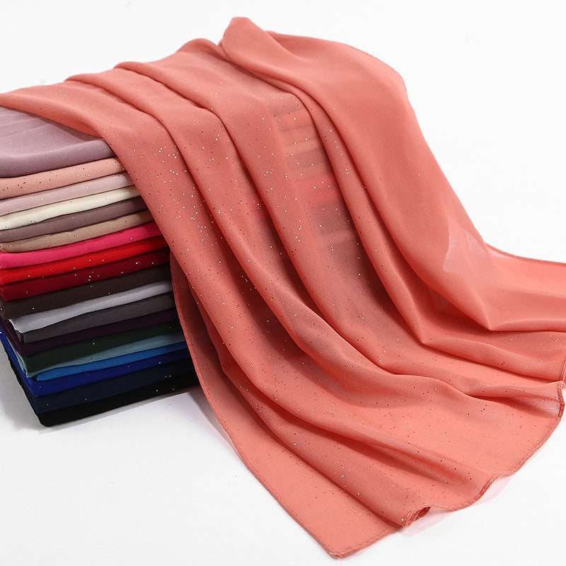 MSL042 bufanda hijab dorada de gasa con perlas lisas