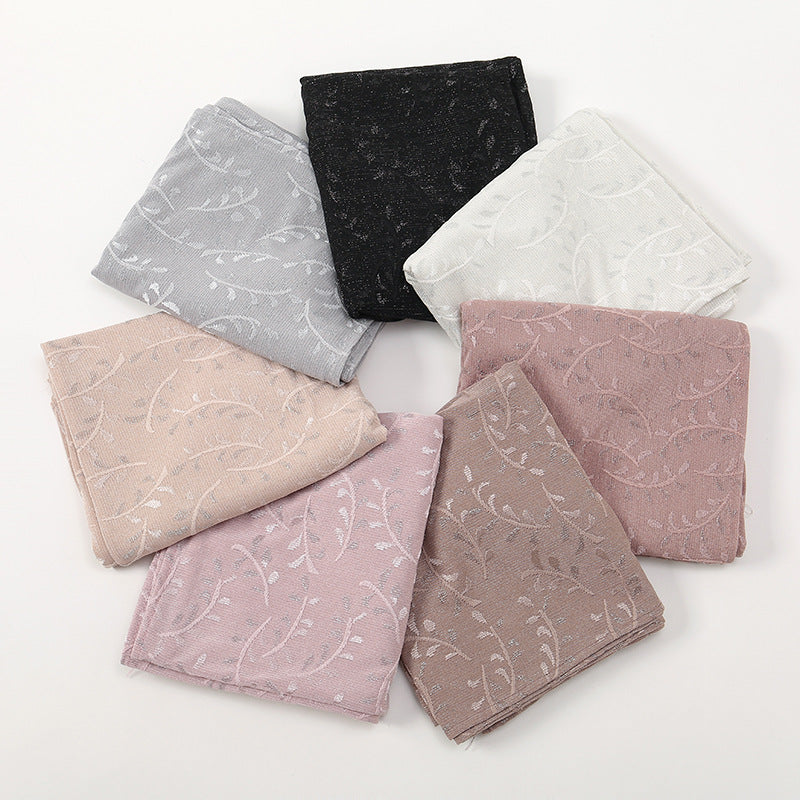 VS644 silver silk jacquard pleated hijab