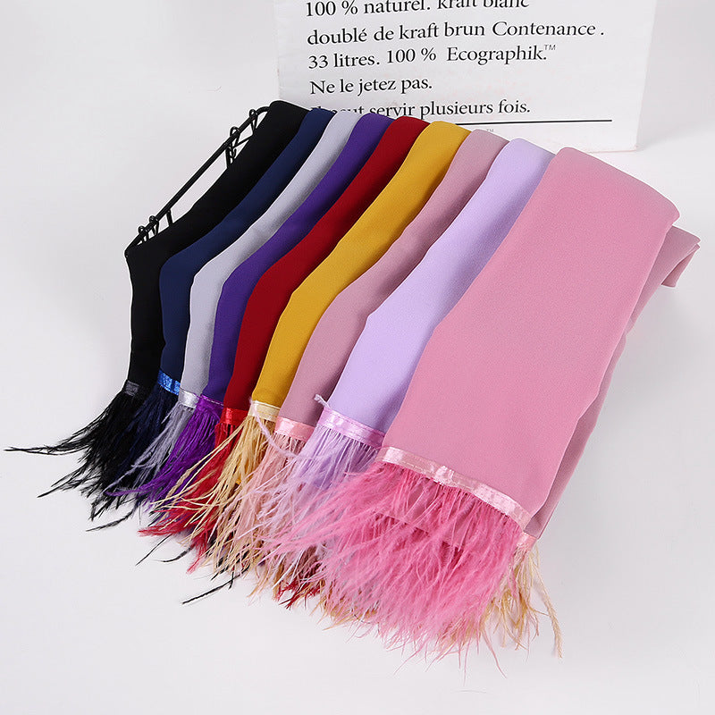 MSL121 plain pearl chiffon Feather hijab scarf - MinYang Fashion Apparel Accessory Manufacturer