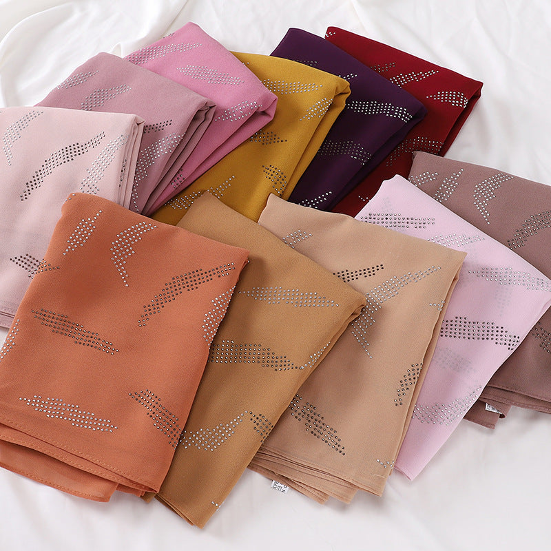 MSL246 plain pearl chiffon hot stamping diamond hijab  scarf - MinYang Fashion Apparel Accessory Manufacturer