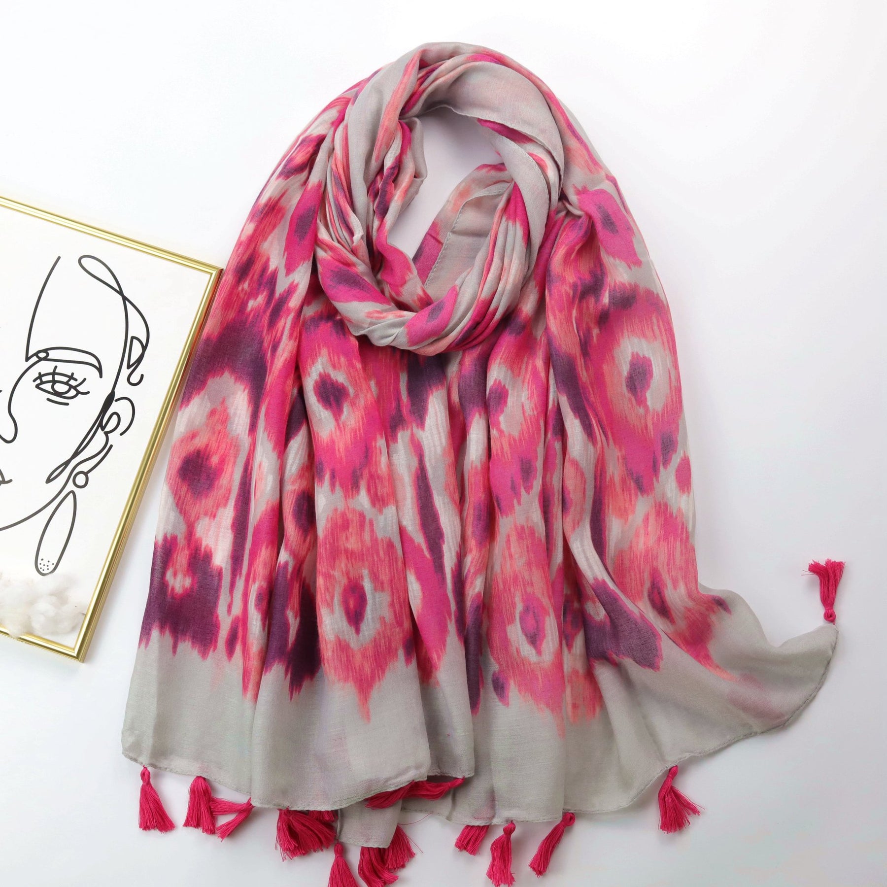 JY220652 Pañuelo estampado tie-dye rosa