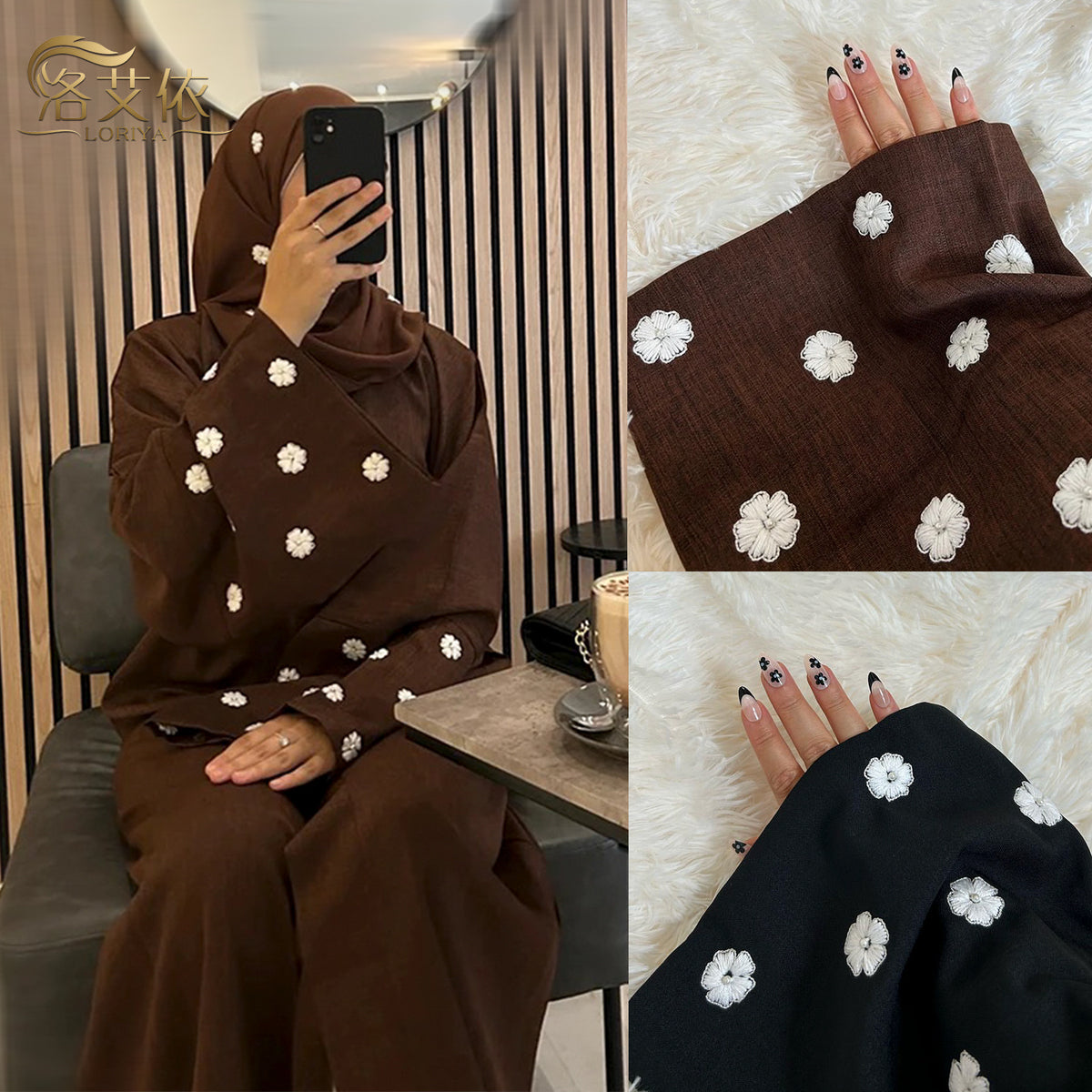 LR852 Fashionable Cloud Embroidery Dubai Turkish Elegant Cardigan Abaya - MinYang Fashion Apparel Accessory Manufacturer