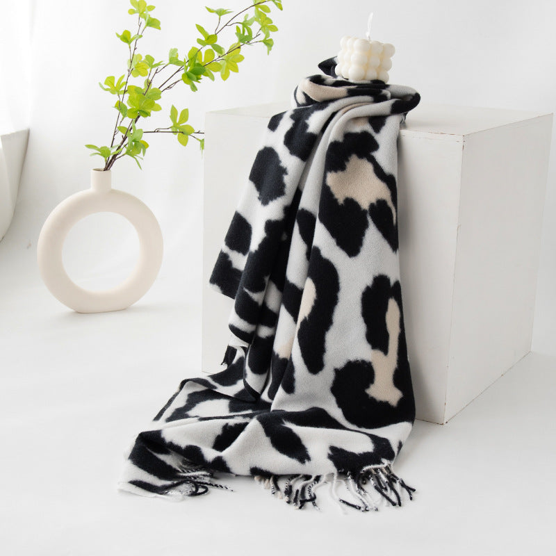 FH24-5771 Faux Cashmere Scarf Black Cow Pattern hijab scarf printed scarf winter scarf
