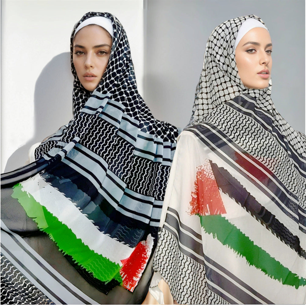 WJA290 Chiffon Printed Event Decorative Scarf Shawl Head Scarf Palestinian Head Scarf