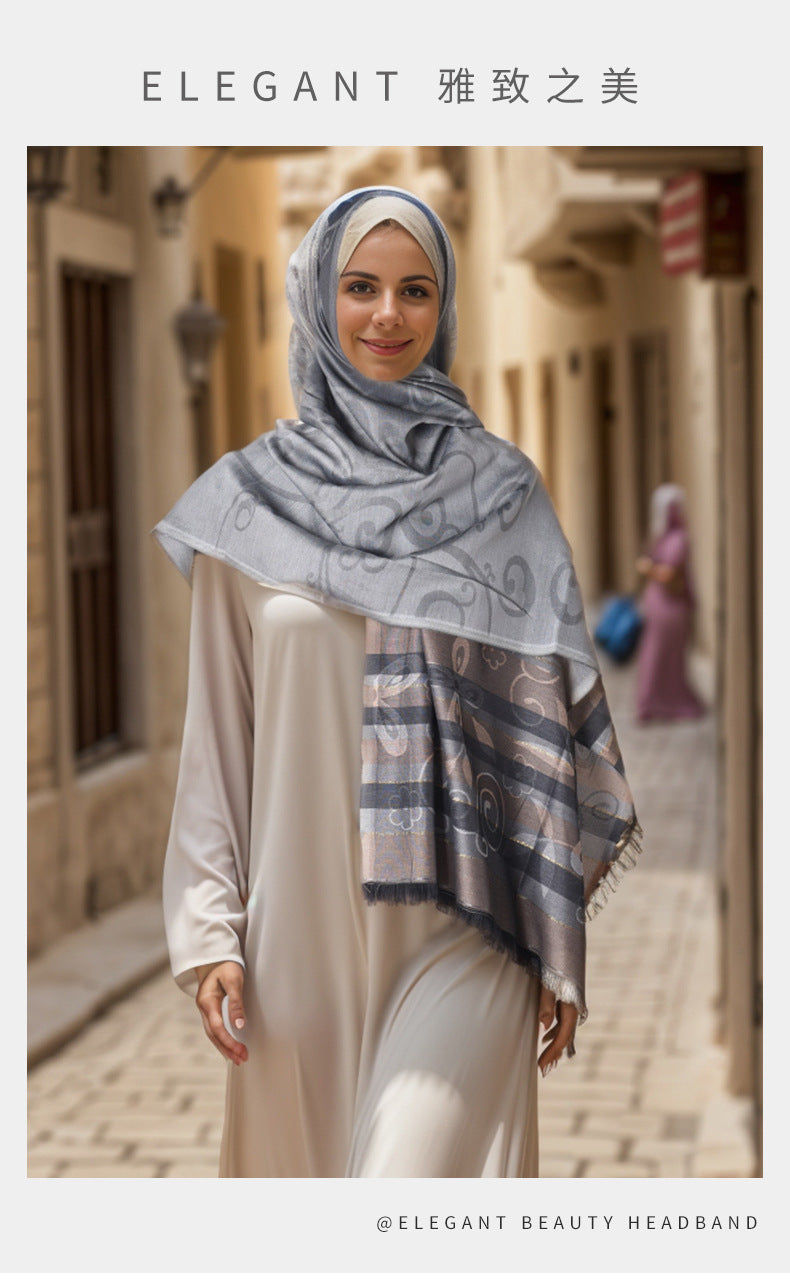 03-9 Striped scarf ethnic style Iranian Turkish hijab/tudung