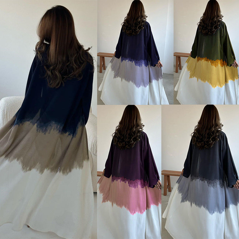 ZD066 Cross-border Muslim clothing fashion tie-dye cloak summer new European and American cardigan dress abaya - MinYang Fashion Apparel Accessory Manufacturer