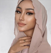 WJA46 plain pearl chiffon embroidery edge hijab scarf - MinYang Fashion Apparel Accessory Manufacturer