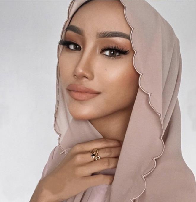 WJA46 plain pearl chiffon embroidery edge hijab scarf - MinYang Fashion Apparel Accessory Manufacturer