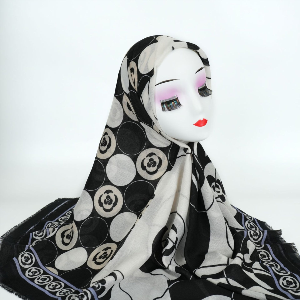 BF003 Cotton Camellia Print Square Scarf hijab plain hijab hijab/tudung - MinYang Fashion Apparel Accessory Manufacturer