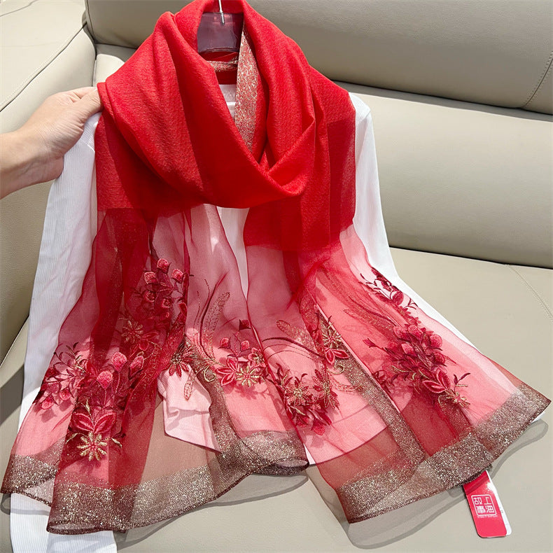 ws-9456153121 High-end Suzhou embroidery manual simulation silk summer scarf embroidered scarf gift with high-end shawl - MinYang Fashion Apparel Accessory Manufacturer