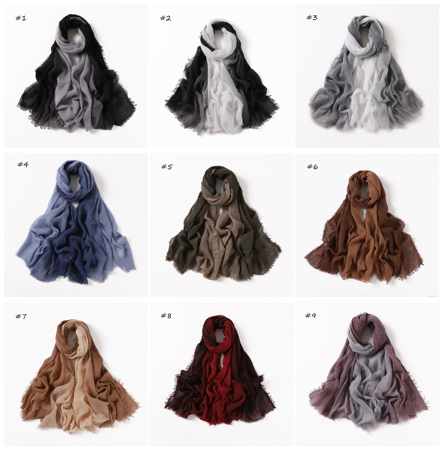 YZ51 Hand-painted gradient rainbow color bubble scarf wrinkled scarf with short beard on both ends hijab hijab/tudung printed hijab Gradient printed scarf