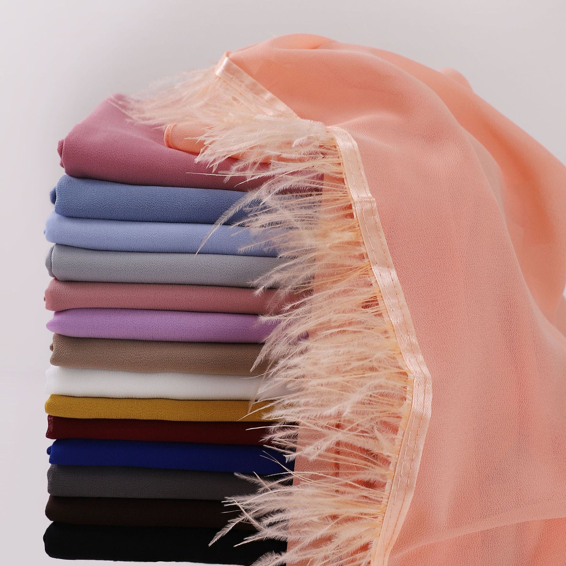 W-0118 bufanda hijab de plumas de gasa con perlas lisas