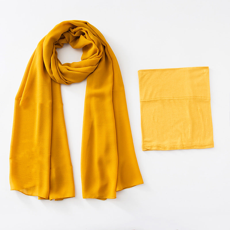 WJA73 plain chiffon Mercerized cotton under cap hijab set - MinYang Fashion Apparel Accessory Manufacturer