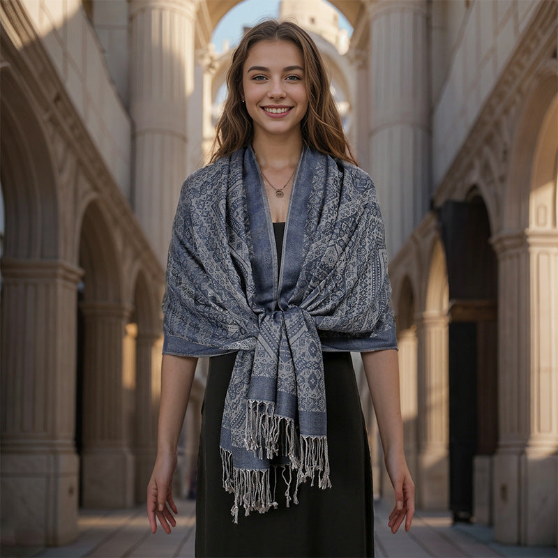 MY03 New Jacquard Tassel Long Scarf - MinYang Fashion Apparel Accessory Manufacturer