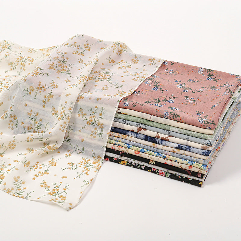 YW332 Fresh floral chiffon print long scarf for women in stock Hot selling small floral long shawl plain hijab hijab/tudung printed hijab - MinYang Fashion Apparel Accessory Manufacturer