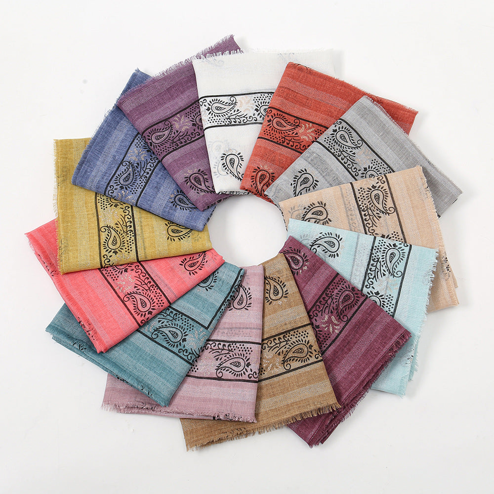 VS573 cashew printed cotton and linen hijab scarf - MinYang Fashion Apparel Accessory Manufacturer