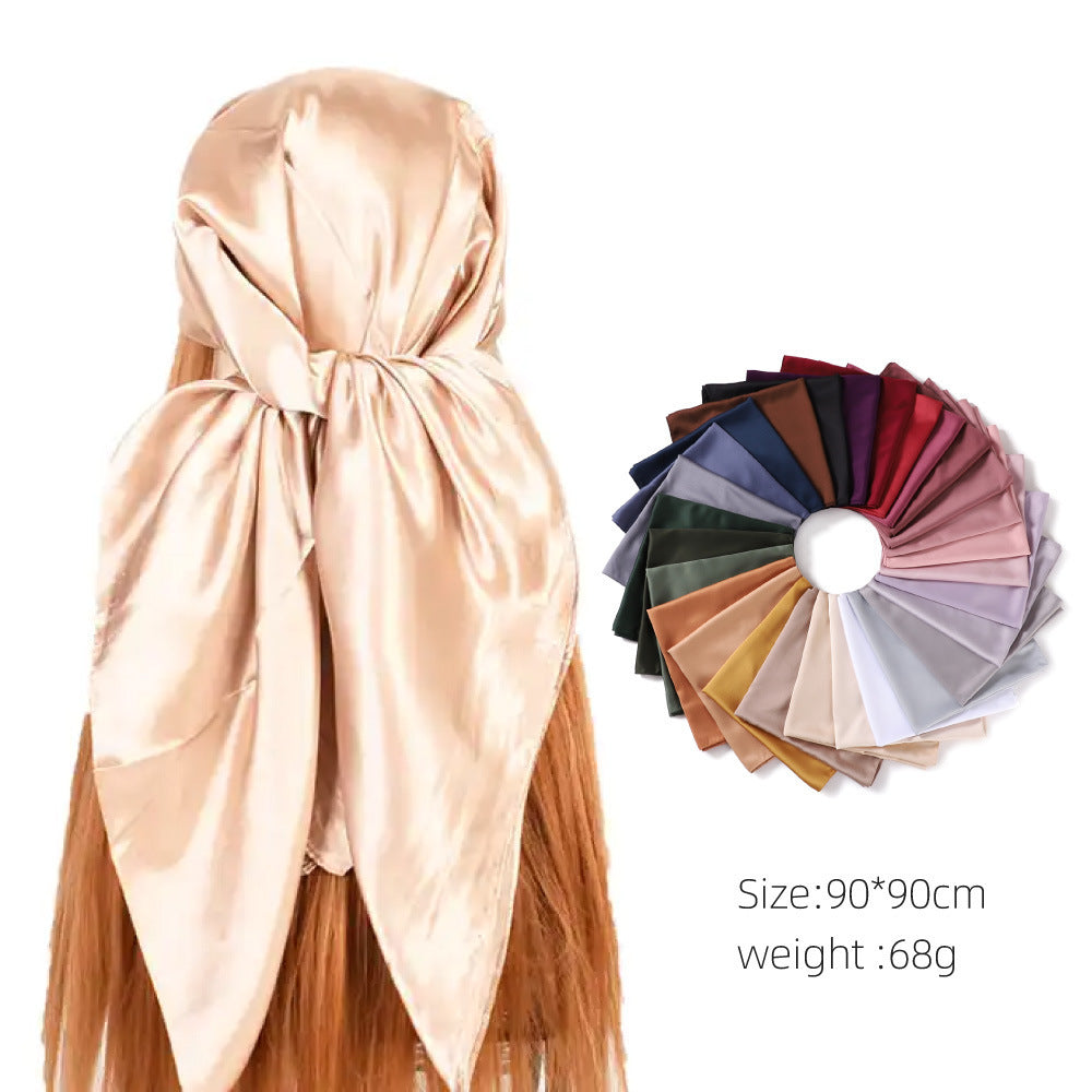 YZ190 90cm Matte Satin Faux Silk Satin Solid Square Shawl Scarf - MinYang Fashion Apparel Accessory Manufacturer
