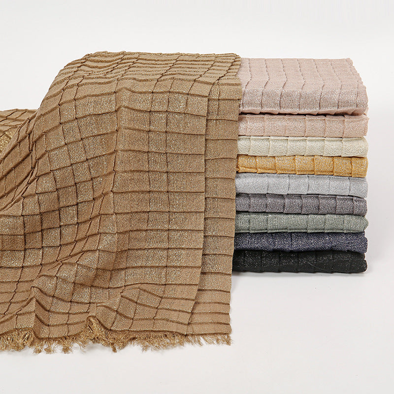 VS800 Hot Sale Solid Color Square Ruffled Polyester Long Scarf - MinYang Fashion Apparel Accessory Manufacturer