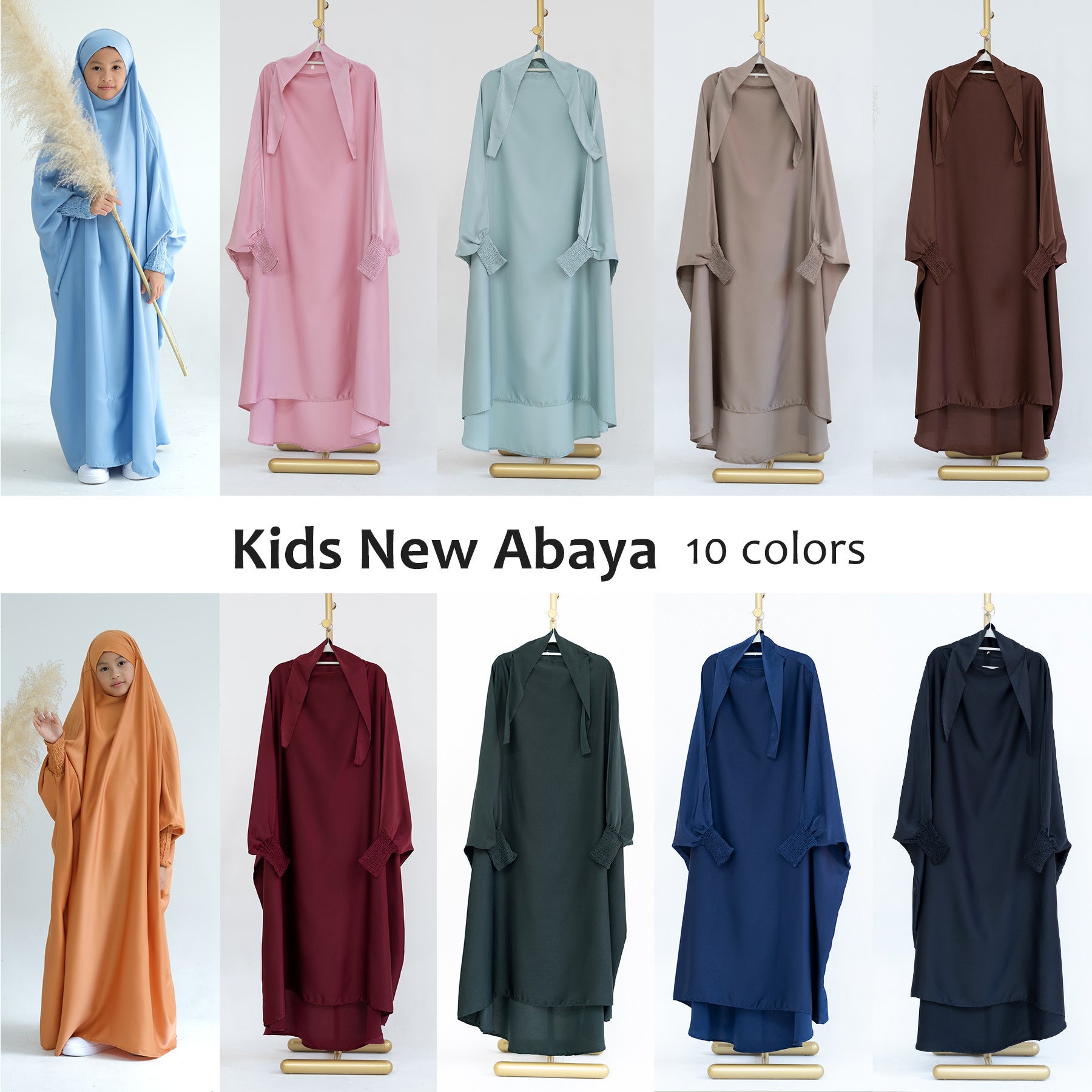 LR662 Pakaian gaun panjang kanak-kanak warna solid abaya abaya