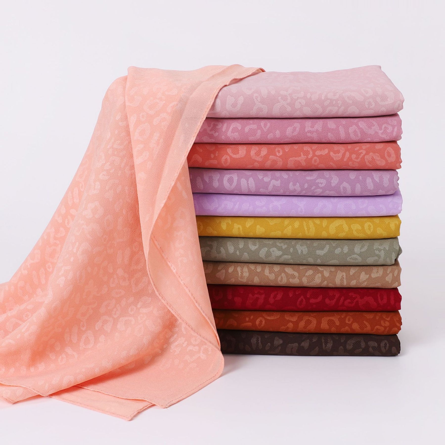 W-0002 plain Leopard print pearl chiffon hijab scarf - MinYang Fashion Apparel Accessory Manufacturer
