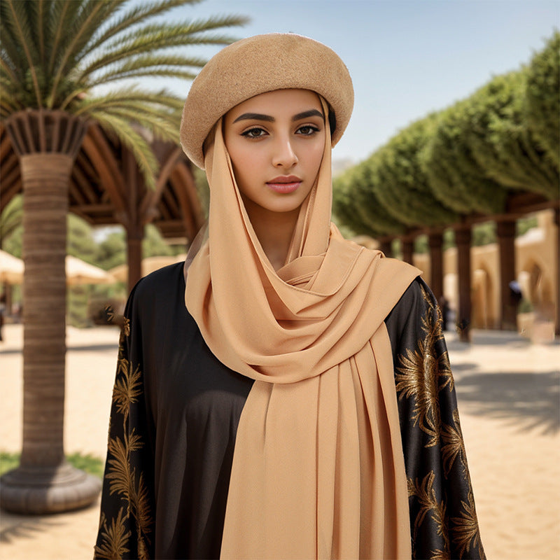 YW312 Women's scarf and hat set solid color pearl chiffon beret - MinYang Fashion Apparel Accessory Manufacturer