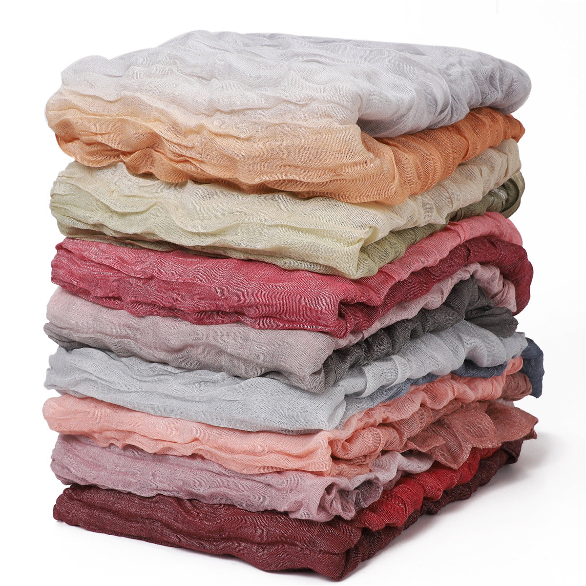 YZ205 Cotton and linen gradient wrinkled dyed long scarf hijab hijab/tudung printed hijab printed scarf Gradient - MinYang Fashion Apparel Accessory Manufacturer