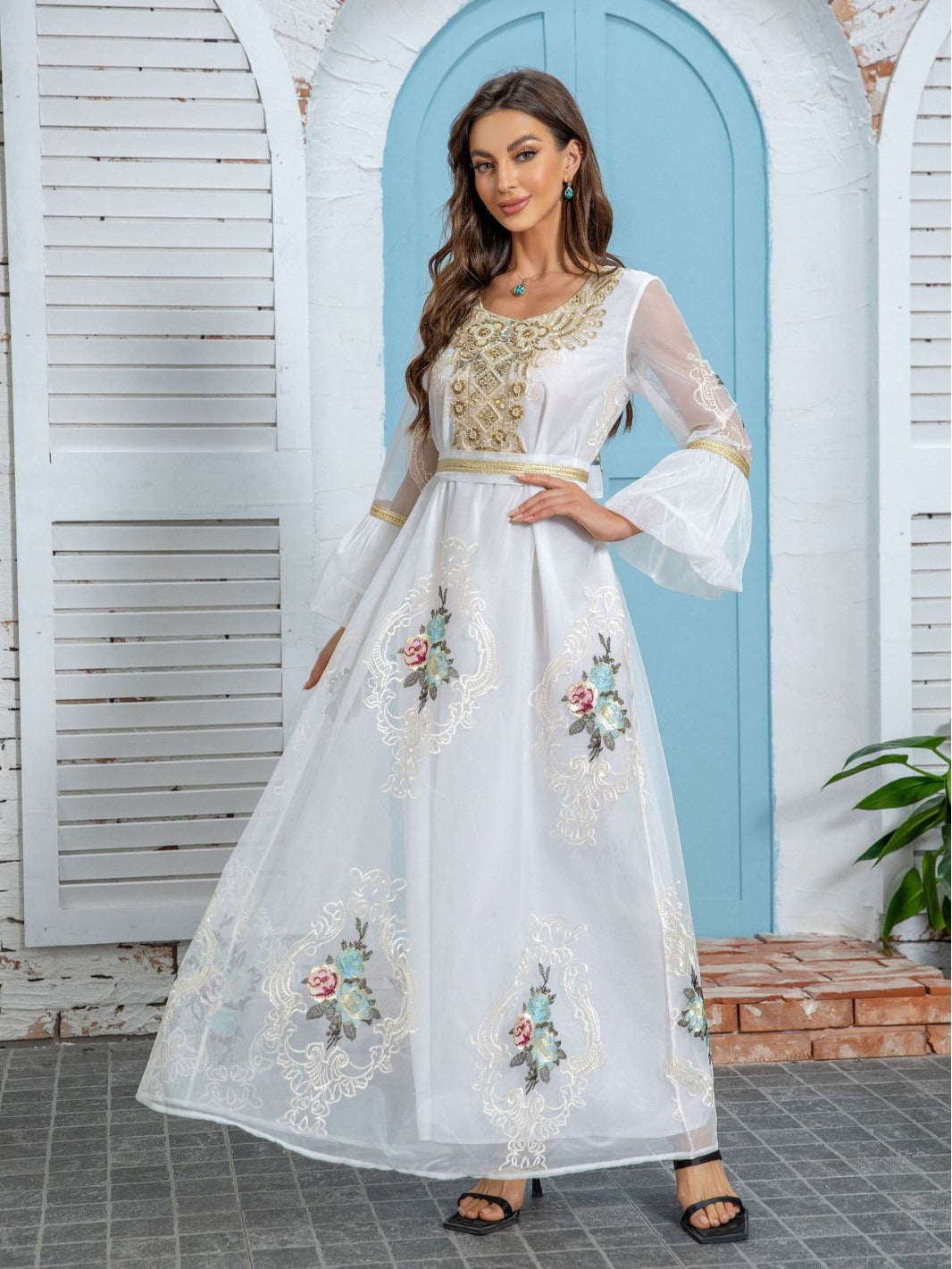 ZD020 Middle East new women's Muslim robe Dubai temperament evening dress applique embroidery mesh dress Polyester - MinYang Fashion Apparel Accessory Manufacturer